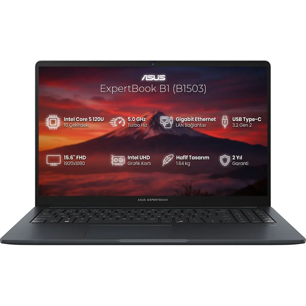 ASUS B1503CVA-C58G512B4D, ExpertBook B1, Core 5 120U, 15,6" FHD, 8Gb DDR5 Ram, 512Gb SSD, Paylaşımlı Ekran Kartı, Free Dos, Kurumsal Notebook