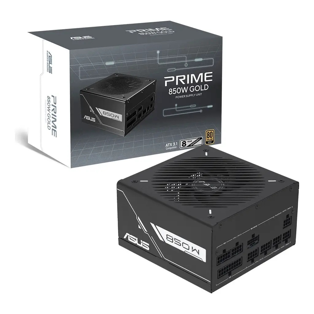 ASUS PRIME 850W GOLD PSU FULL MODÜLER 80 PLUS GOLD ATX 3.1 PCIE 5.1 12V-2X6 KABLO ÇİFT BİLYALI FAN 8 YIL GARANTİ