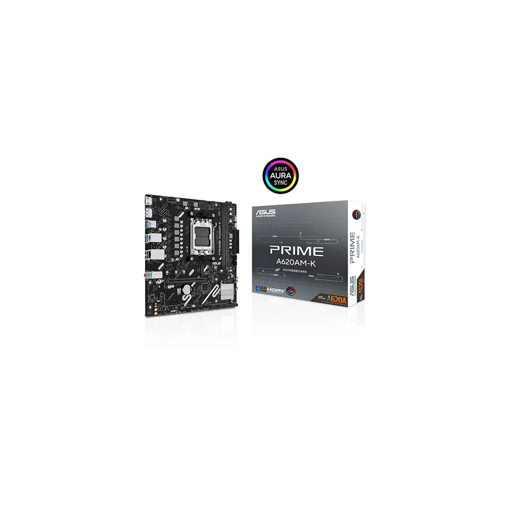 ASUS PRIME A620AM-K AMD A620A AM5 DDR5 7600 DP HDMI M2 USB3.2 AURA RGB mATX 6+2+1+1 Güç Aşamaları, 128GB’a kadar ram desteği, ASUS 5X PROTECTION III