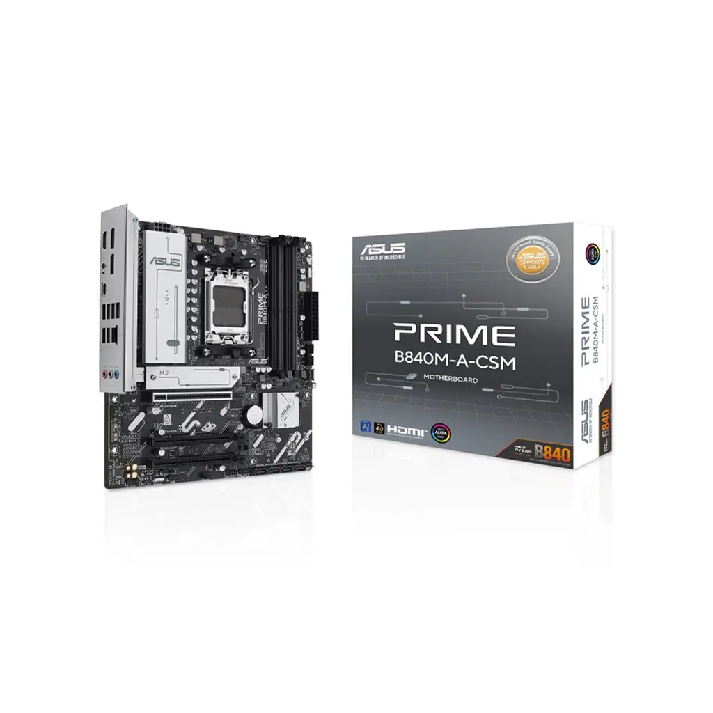ASUS PRIME B840M-A-CSM AMD B840 AM5 DDR5 7600 2xDP HDMI 3x M2 USB3.2 WiFi 6E + BT AURA RGB 2.5Gbit LAN mATX ASUS 5X PROTECTION III, Uzaktan Yönetim Ya