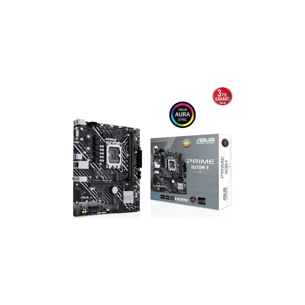 ASUS PRIME H610M-E-CSM Intel H610 LGA1700 DDR5 5600 DP HDMI VGA Çift M2 USB3.2 AURA RGB mATX Ücretsiz Uzaktan Yönetim Yazılımı, ASUS 5X PROTECTION III