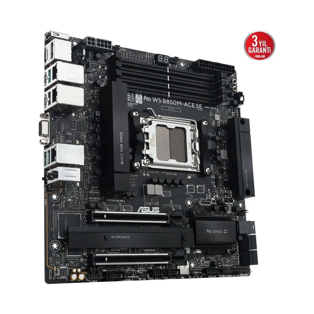 ASUS PRO WS B850M-ACE SE AMD B850 AM5 DDR5 8200 DP HDMI VGA USB4 ÇİFT M2 USB3.2 10GBİT+2.5GBİT+1GBİT LAN MATX AMD EPYC 4005 SERİSİ İŞLEMCİ DESTEĞİ, SE