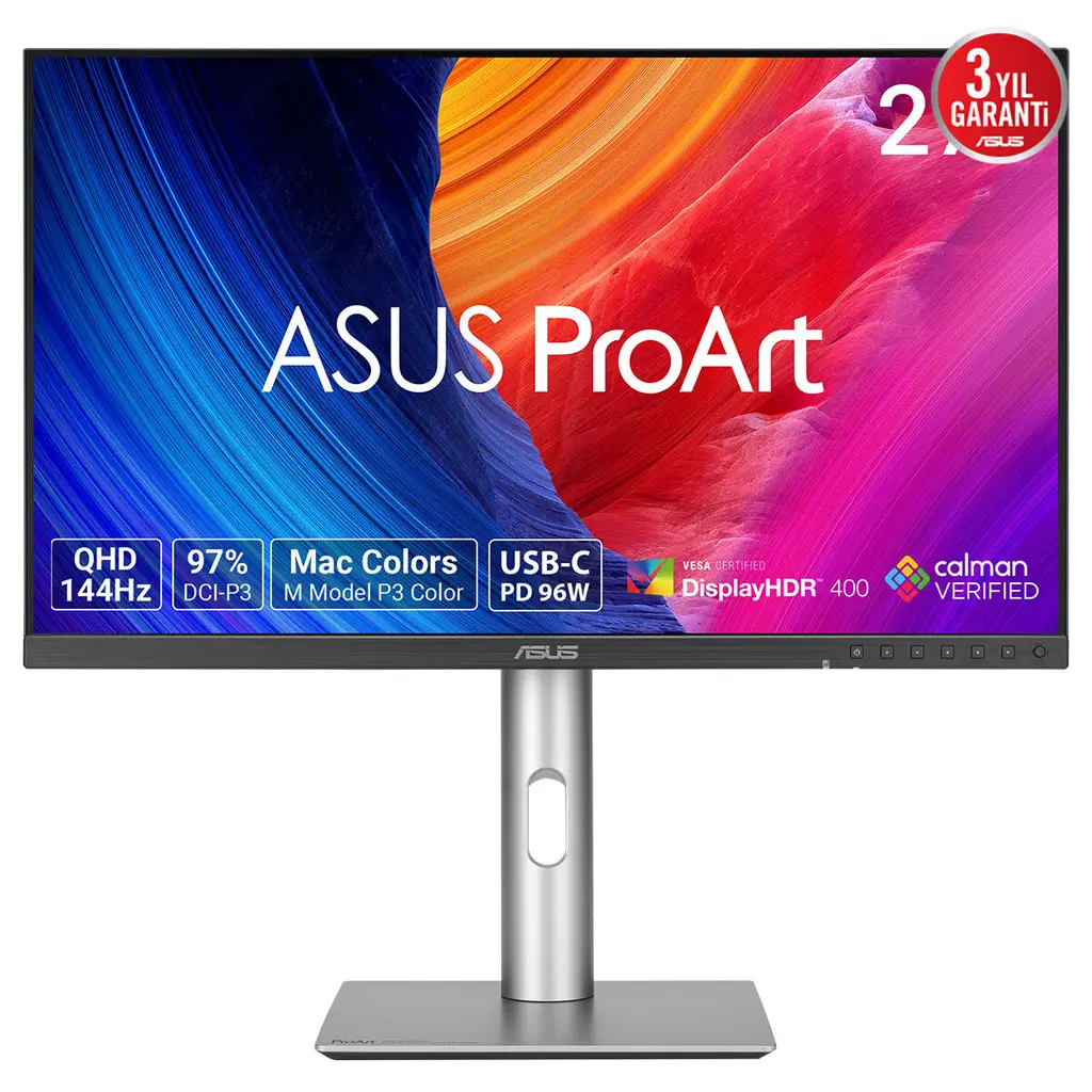 ASUS ProArt PA278CGRV 27 IPS 2560x1440 5ms 144Hz 350cd DP HDMI USB-C USB Hoparlör VESA 3YIL 97% DCI-P3 CALMAN SERTIFIKALI PD 96W PIVOT MONİTÖR