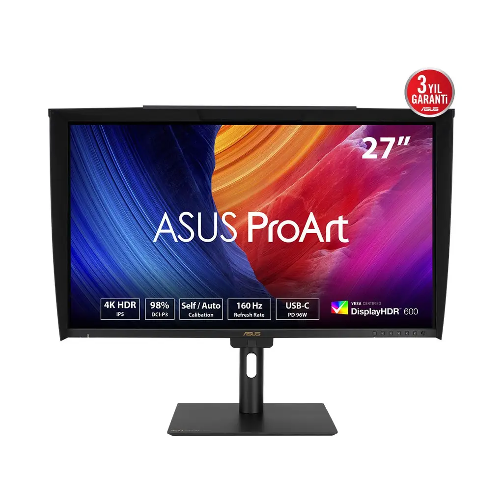 ASUS ProArt PA27UCGE 27 4K IPS 3840x2160 1ms 160Hz 600cd DP HDMI USB-C Hoparlör VESA 3YIL 98% DCI-P3, DONANIMSAL KALİBRASYON, HDR-10, HLG, Auto KVM,PD