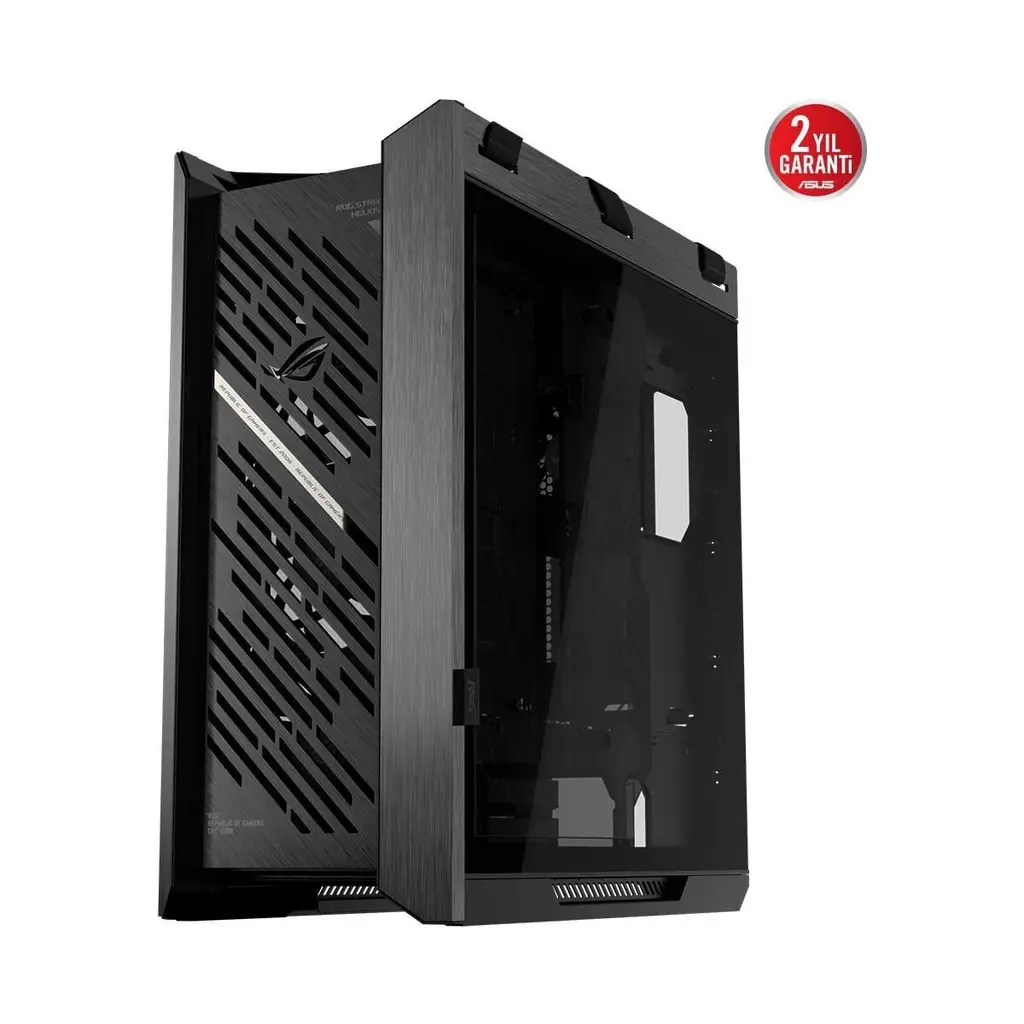 ASUS ROG STRIX HELIOS II, ÇİFT TEMPERLİ CAM PANEL, 450MM GPU DESTEĞİ, ALÜMİNYUM KASA ve ÖN PANEL, GPU DESTEK BRAKETLERİ ve 420MM RADYATÖR DESTEĞİ SUNA