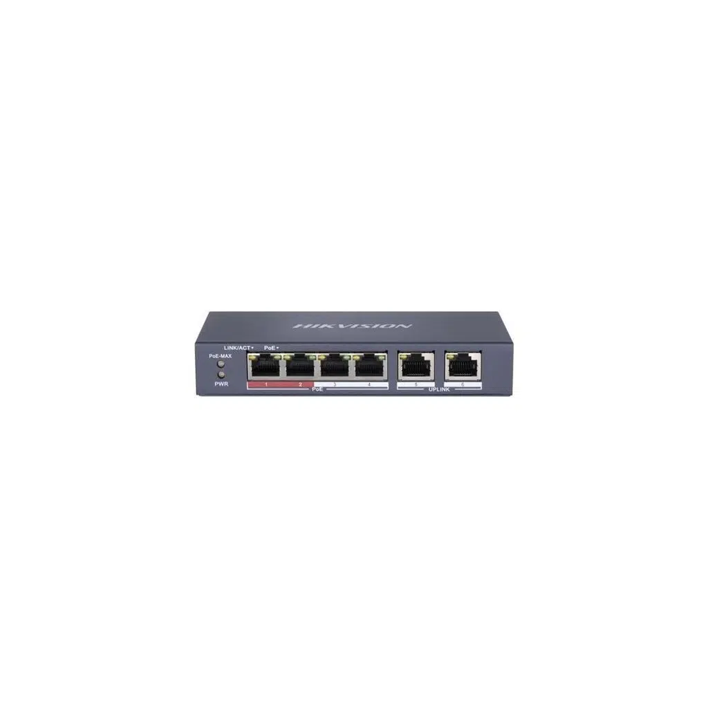 HIKVISION DS-3E0106P-E/M 4+2 10/100 Yönetilemez 4 Port Poe 35W Metal Kasa
