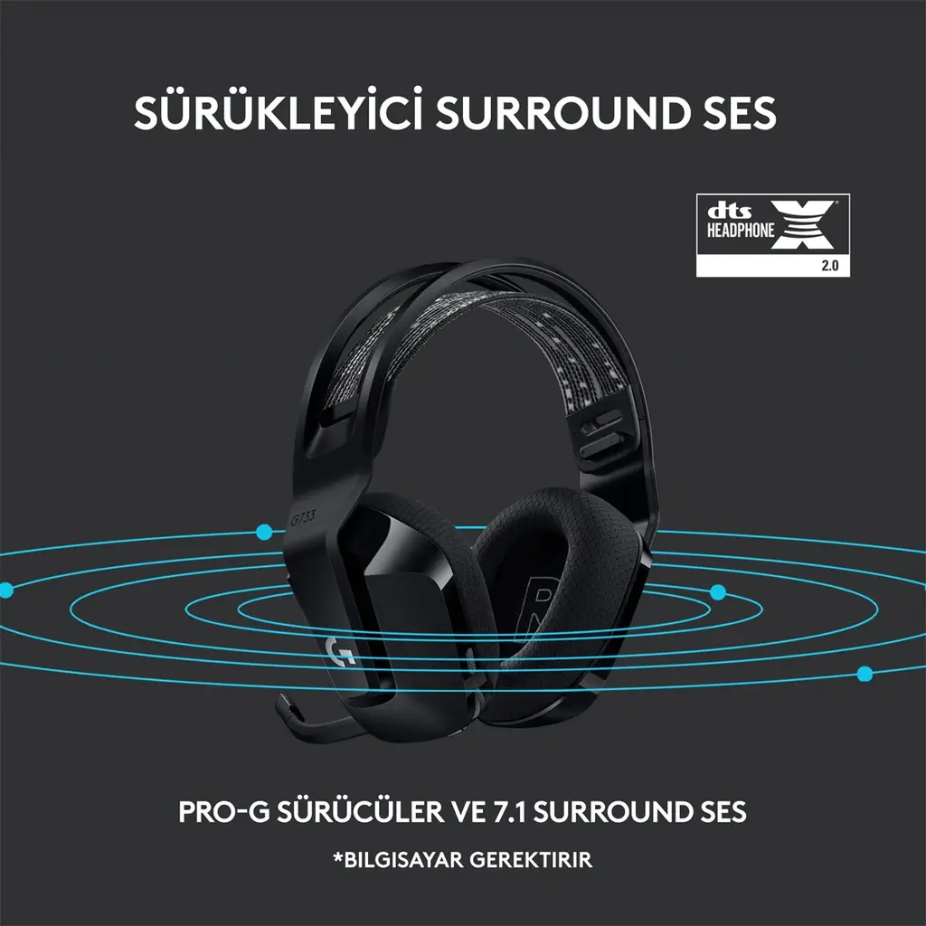 LOGITECH G G733 LIGHTSPEED KABLOSUZ RGB OYUNCU KULAKLIĞI SİYAH 981-000864