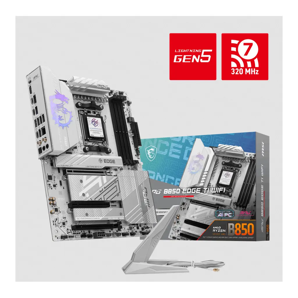 MSI MB MPG B850 EDGE TI WIFI AM5 DDR5 8400MHZ(OC) HDMI 4x M.2 USB 10Gbs 5G LAN WI-FI 7 ATX