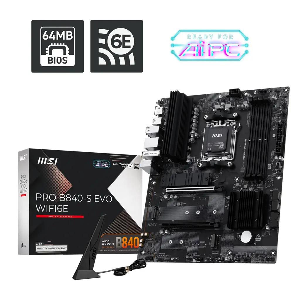 MSI PRO B840-S EVO WIFI6E AM5 DDR5 8000MHZ(OC) HDMI 3X M.2 USB 10GBS 2.5G LAN WI-FI 6E ATX