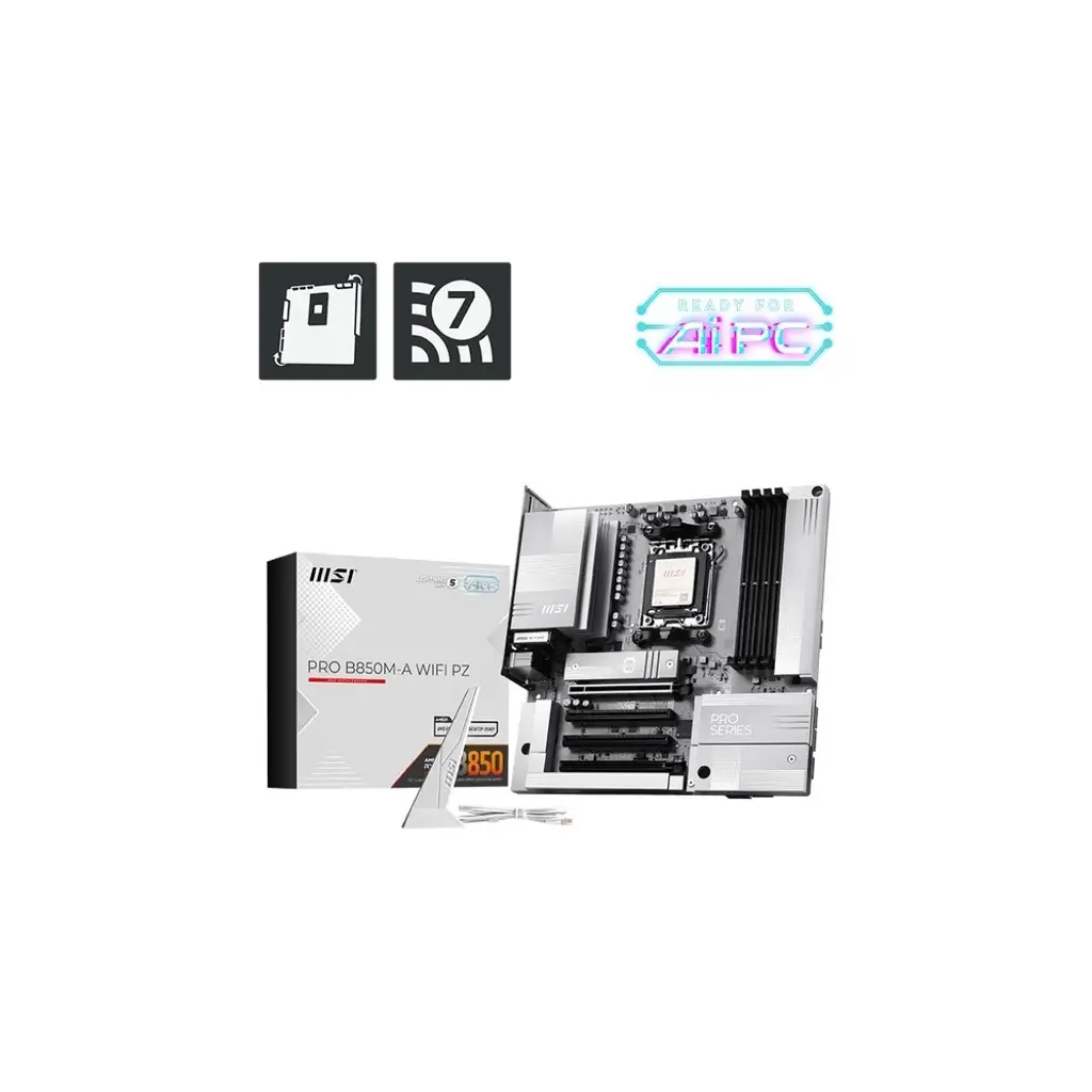 MSI PRO B850M-A WIFI PZ AM5 DDR5 8200MHZ(OC) 4x PCI-E x16 HDMI DP 2x M.2 USB 10Gbs 5G LAN WI-FI 7 mATX