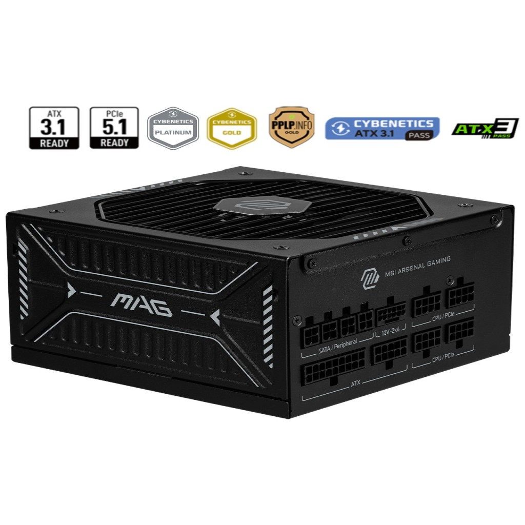 MSI PSU MAG A850GLS PCIE5 850W 80+ GOLD ATX 3.1 PCIE 5.1 2X 12V-2X6 POWER SUPPLY