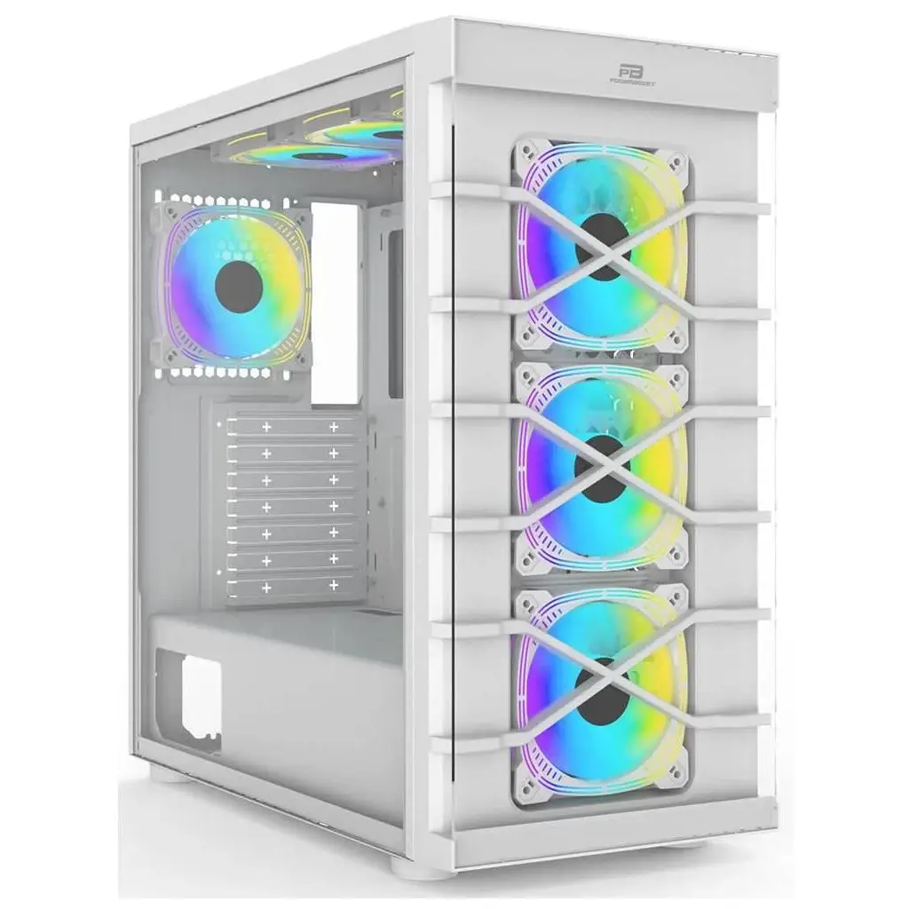 PowerBoost PB-GR222BW USB3.0 Full Beyaz Tempered Glass 7xRGB Fanlı kasa (PSU Yok)