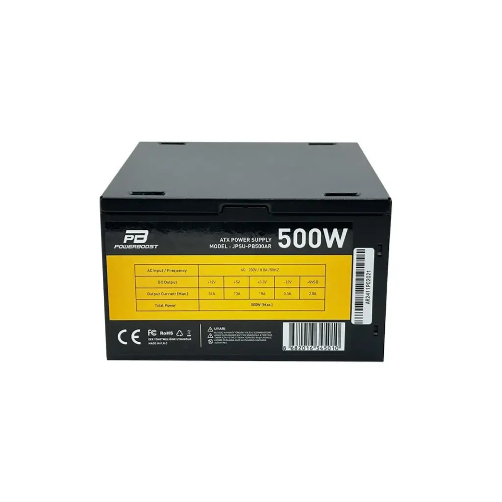 PowerBoost PB500AR 500W APFC 2*PCI-E 6+2 Pin 12cm Siyah Fanlı ATX Power Supply (Retail Box)