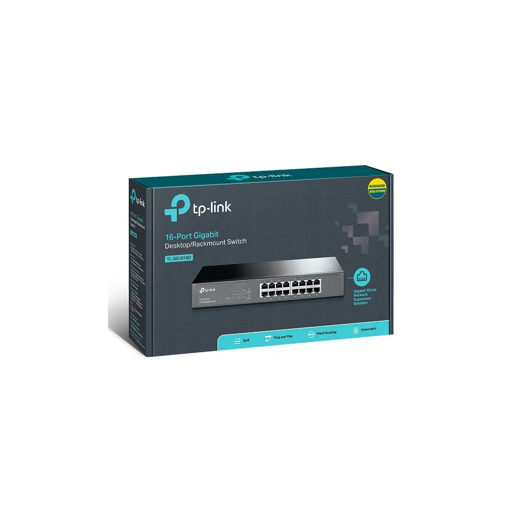 TP-LINK TL-SG1016D, 16 Port, 10/100/1000M, Çelik Kasa, Gigabit Desktop/Rackmount Switch / Omada Runrate