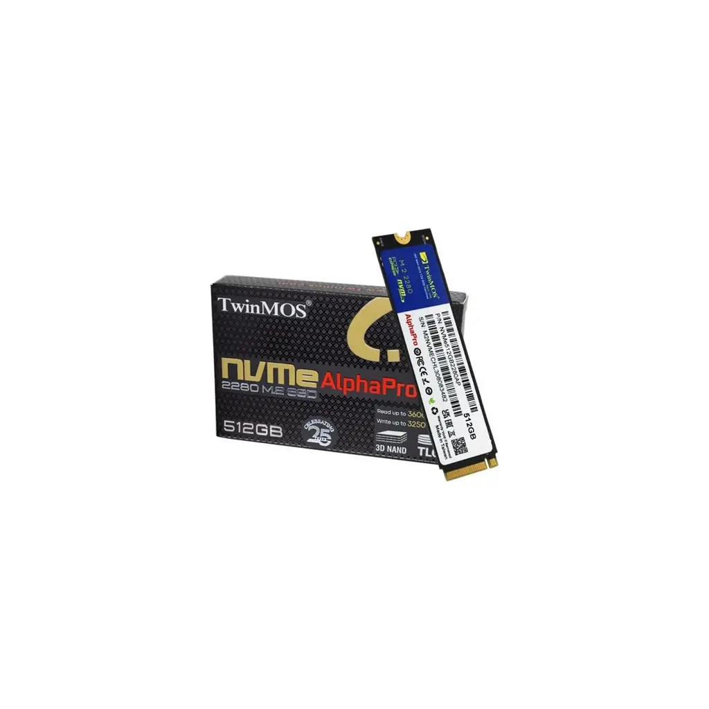 TwinMOS 512GB M.2 PCIe Gen3 NVMe SSD (3600-3250Mb/s) TLC 3DNAND - NVMe512GB2280AP